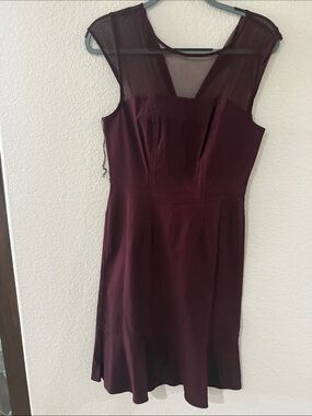 Adrianna Papell Burgundy Midi Dress with Sheer Yoke